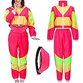 Liitrsh 3 Pcs 80s Tracksuit Outfit for Women Retro Windbreaker Outfit 90s Color Block Sportswear Set with Fanny Pack