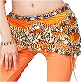 Wuchieal Women's Triangular Belly Dancing Hip Scarf Wrap Skirt with Gold Coins