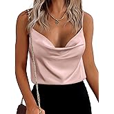 Zeagoo Women's Cowl Neck Satin Camisole Sleeveless Sexy Spaghetti Strap Silk Cami Backless Tank Tops Halter Basic Tank Shirts Pink