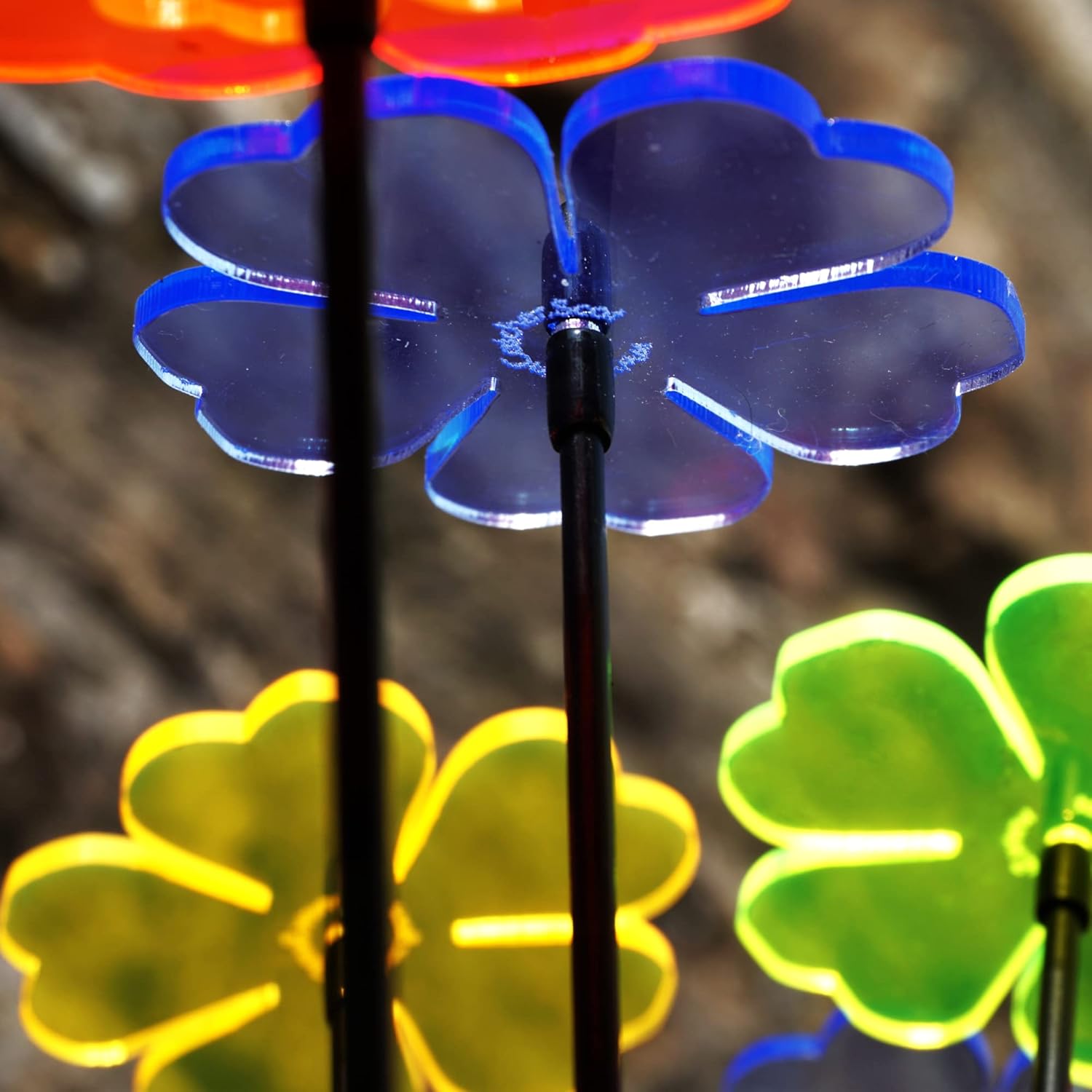 Decorative Garden Stakes - Sun Catcher Garden Decor Glowing Double Blossoms Ornaments Set of 5 Garden Stakes 25cm/9.8 inches high Indoor Outdoor Yard Gardeners Gift, Colour:Mixed Colours
