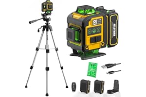 Laser Level with Tripod, Alloyman 4x360° Self Leveling Laser Level, Green Line Laser 4D Laser Leveler Tool with 2Pcs Lithium Batteries for Picture Hanging, Tile, Home Renovation, Indoor