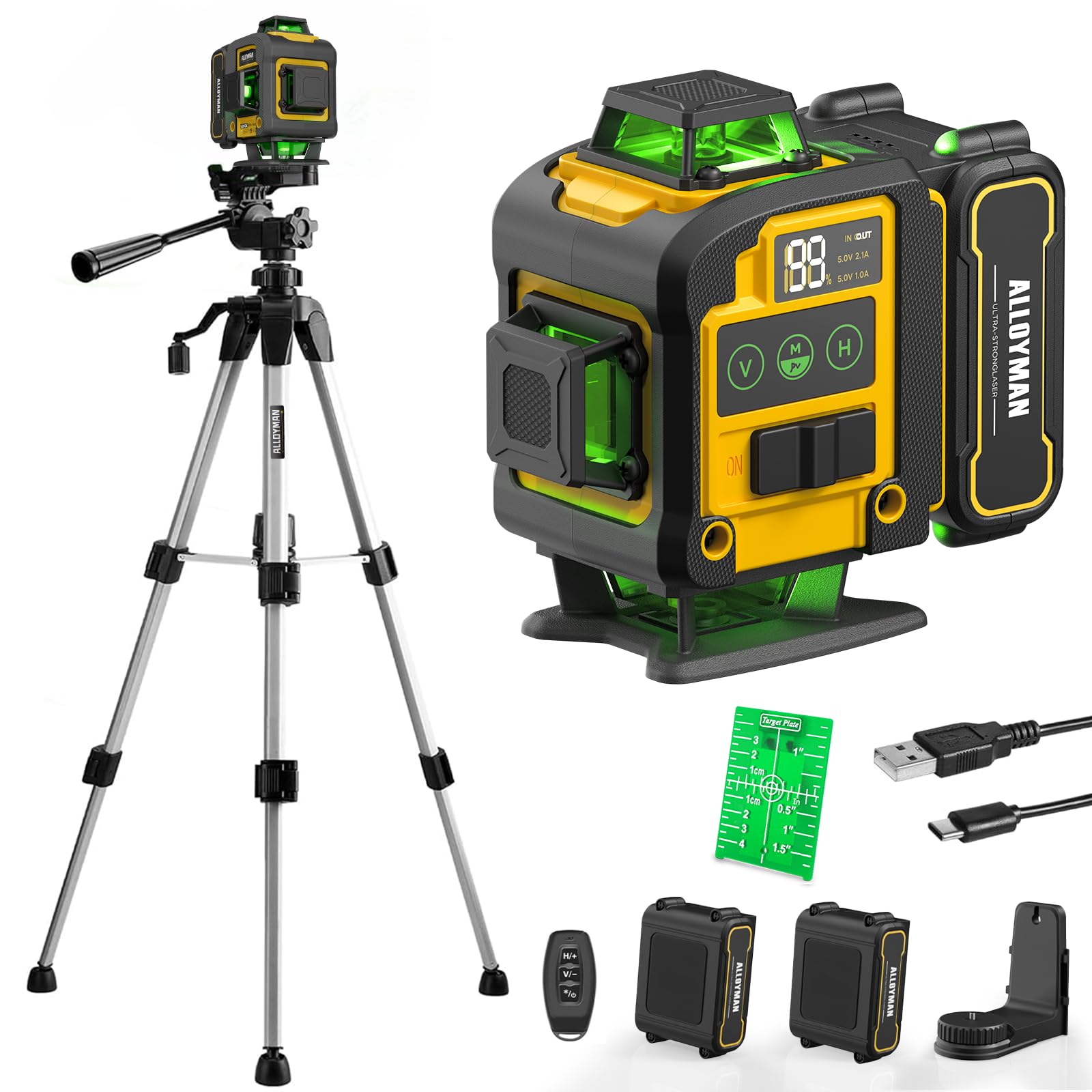 Photo 1 of **MISSING REMOTE**Laser Level with Tripod, Alloyman 4x360° Self Leveling Laser Level, Green Line Laser 4D Laser Leveler Tool with 2Pcs Lithium Batteries for Picture Hanging, Tile, Home Renovation, Indoor