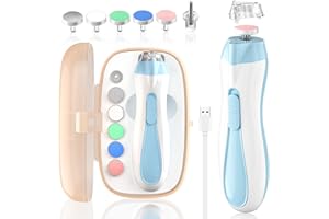 BSRGMS Baby Nail File Electric Baby Nail Care Set with LED Light, Baby Nail Clipper Electric for Newborn/Infants/Adults Toenails and Fingernails, 7 Grinding Head Replacement Pads, Blue