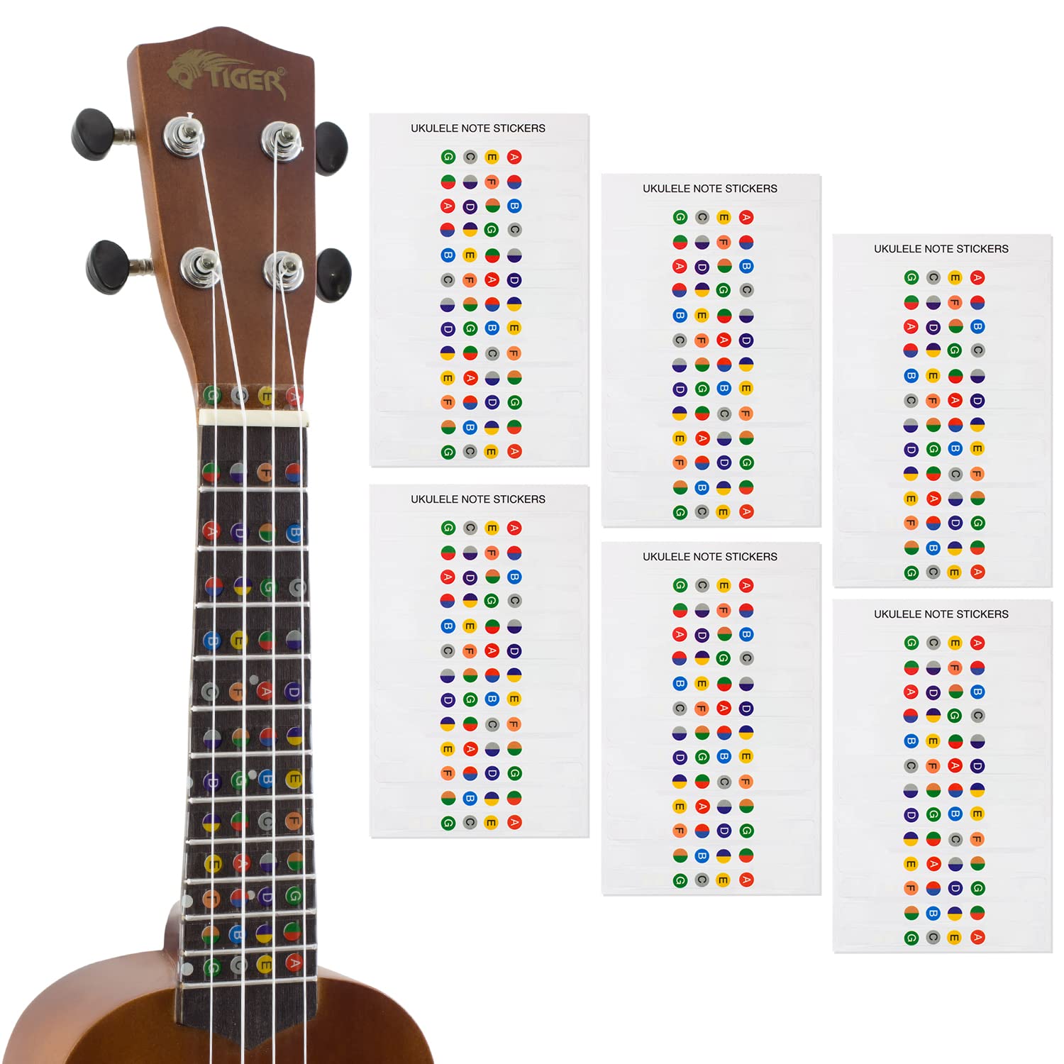 TIGER UKE-6-STICKER Ukulele Note Sticker Sheet for Beginners Fretboard Markers - Pack of 6