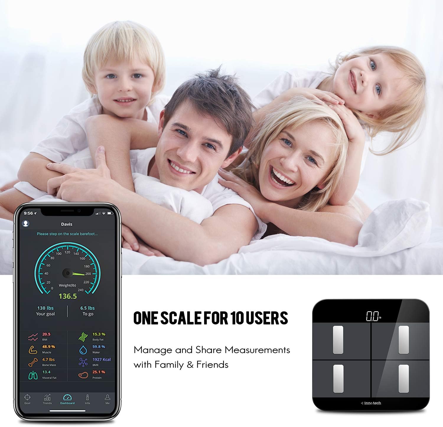 Innotech Body Fat Scale Smart Bluetooth Digital Bathroom Scales for Weight and Body Composition BMI Analyzer with Free APP, Works with Fitbit, Apple Health & Google Fit: Health & Personal Care