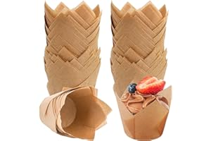 Tulip Muffin Liners,200 Pcs Cupcake Liner for Baking Essentials,Greaseproof Unbleached Parchment Paper Muffin Liners for Birt