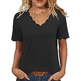 JomeDesign Womens Short Sleeve Tops V Neck Dressy Casual Loose Fit Shirts Summer Vacation Blouses 2026 Trendy Clothes