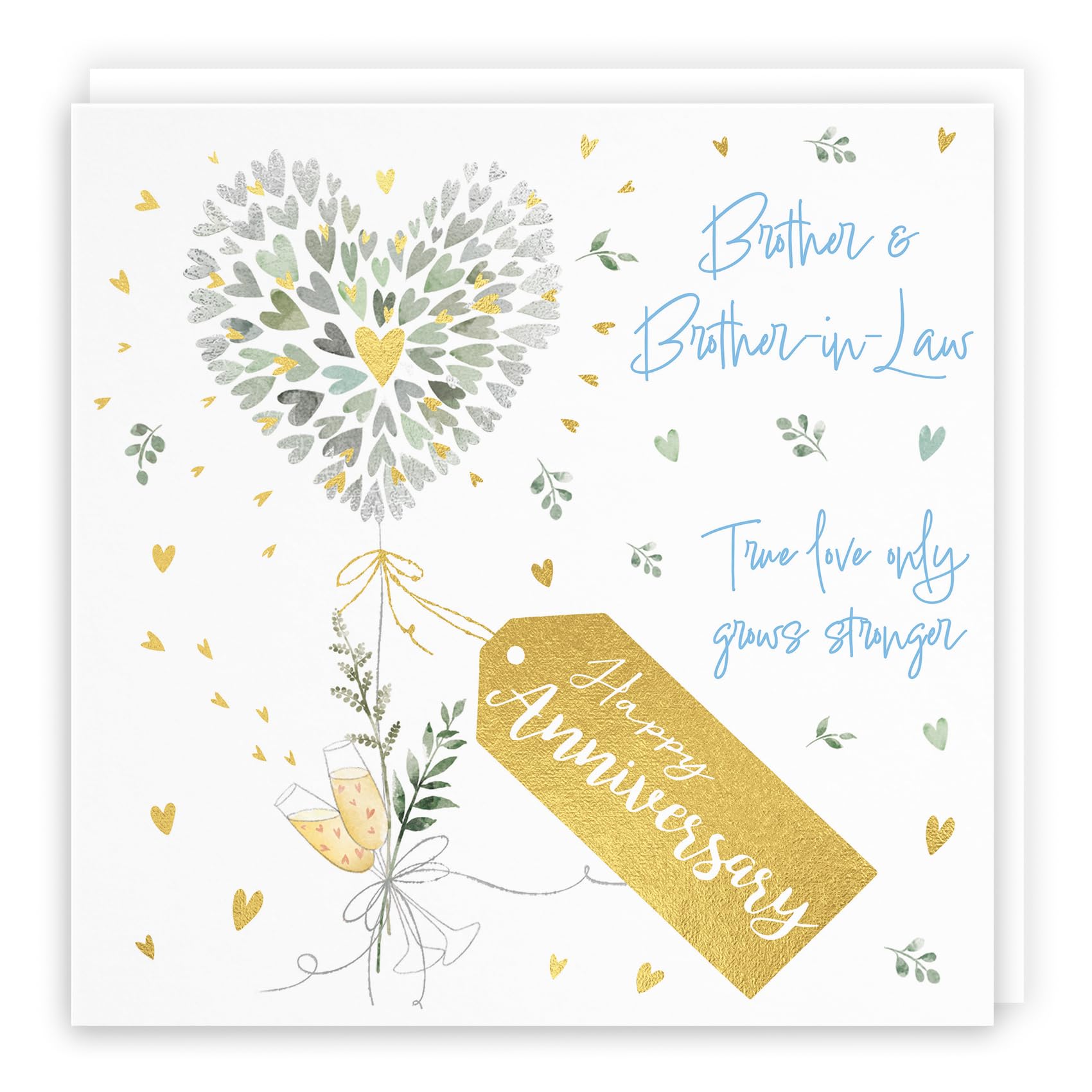 Hunts England: Brother & Brother-in-Law Luxury Wedding Anniversary Card - Contemporary Hearts, Gold Foil