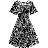 AOBUTE Women Halloween Dress Lace Flutter Sleeve A-Line Party Dresses