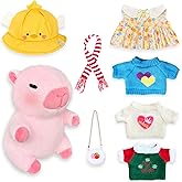 MOMIU Capybara Plush Toy with 7 Pcs Clothes & Accessories, Cute Capybara Stuffed Animal with Outfits (Pink)