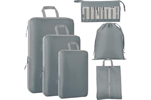 Compression Packing Cubes for Suitcase, GEEDIAR 6 PCS Travel Bags Organizer for Luggage, Travel Organizer Cubes for Travel Essentials, Lightweight Packing Cubes for Travel Accessories with Shoe Bag