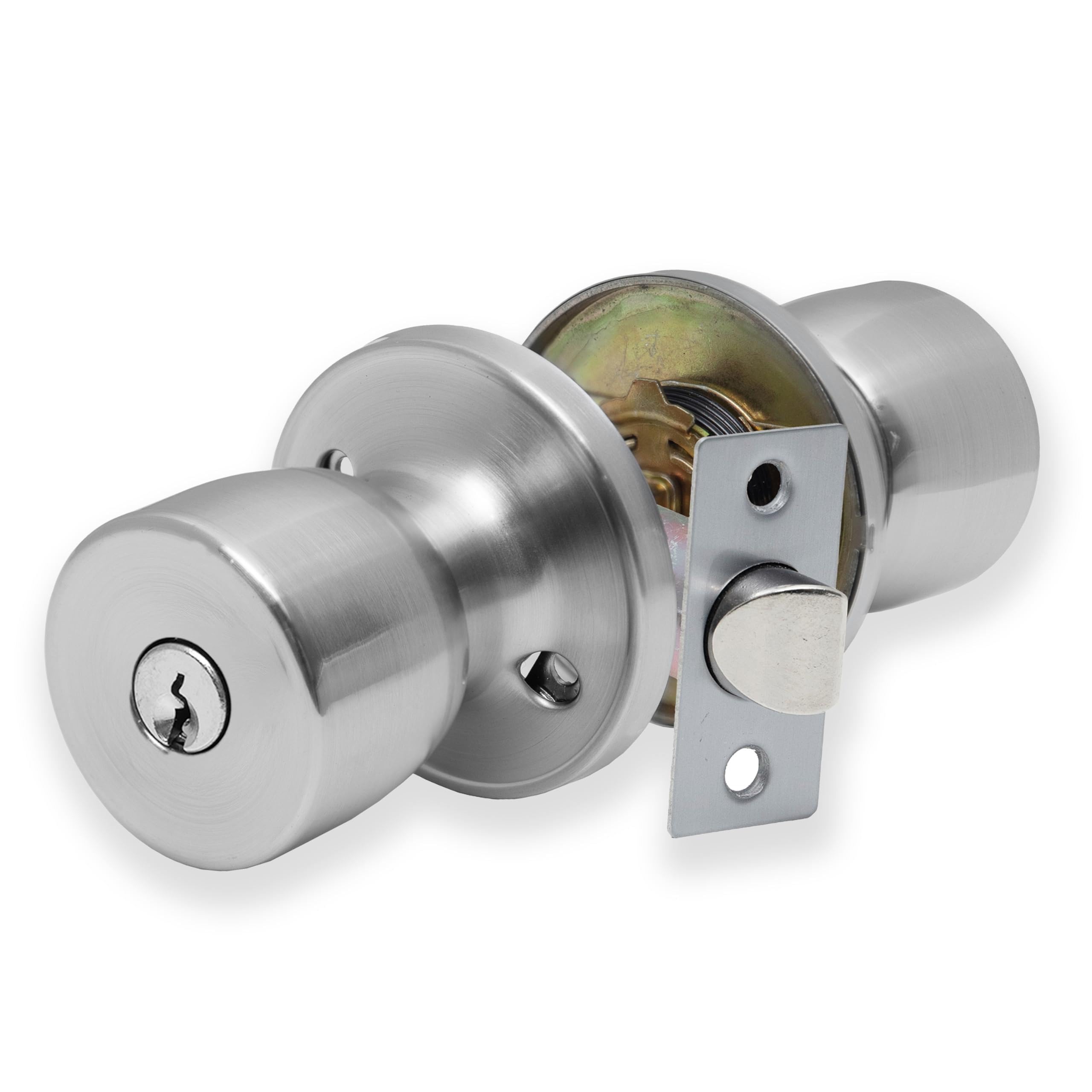 XFORT Tulip Entrance Knob Set Satin Chrome, Door Knob with Lock for Internal Wooden Doors — image 1