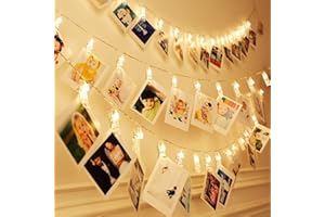 MZD8391 50 Photo Clips String Lights/Holder, Indoor Fairy Lights for Hanging Photos Pictures Cards and Memos, Ideal Gift (Warm White)