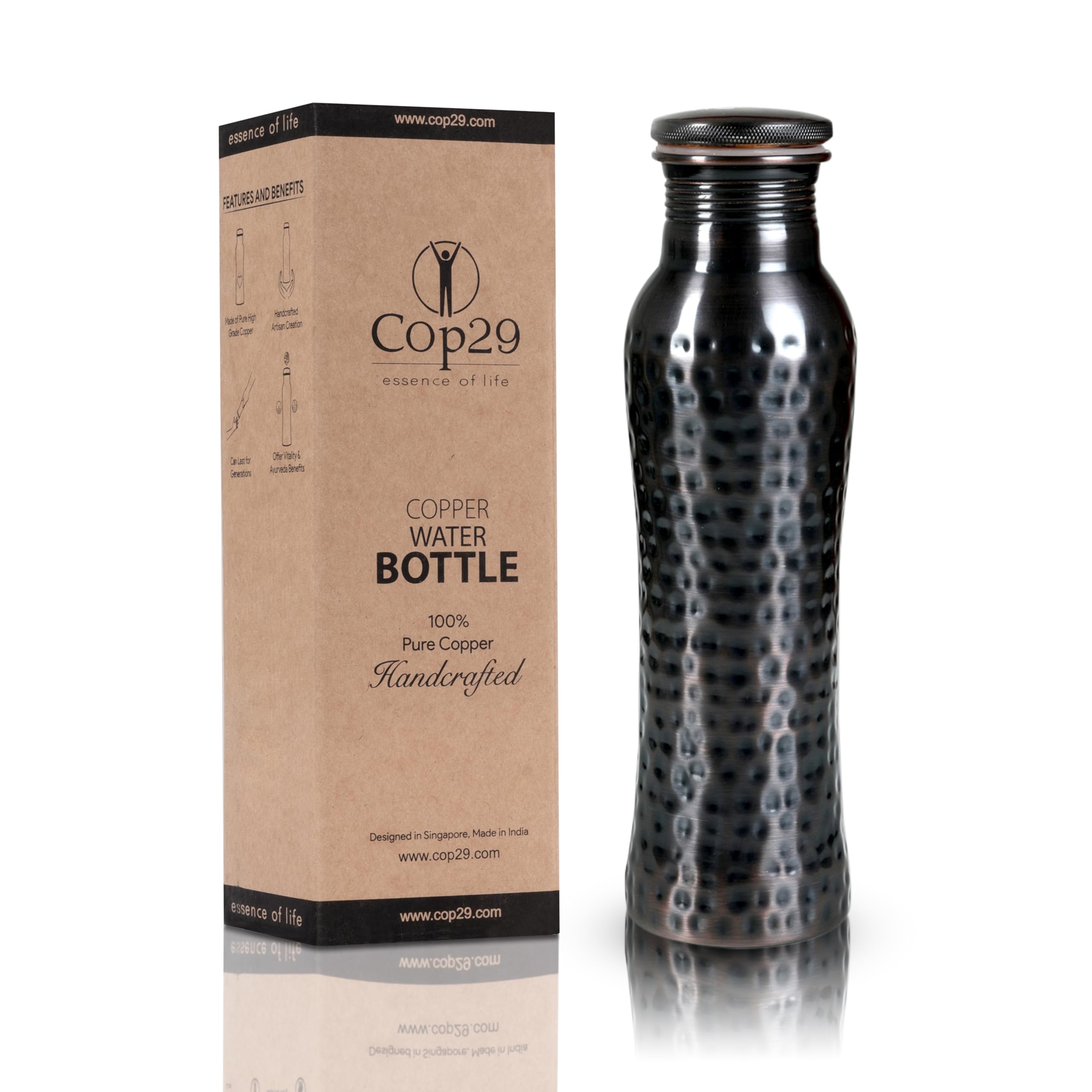 Cop29 Fairy Copper Antique Hammered Water Bottle- 30oz / 900ml | A Handcrafted Leak Proof Ayurvedic Pure Copper Vessel | Ideal for Hydration, Sports, Yoga & Daily Use | Enjoy the Health Benefits