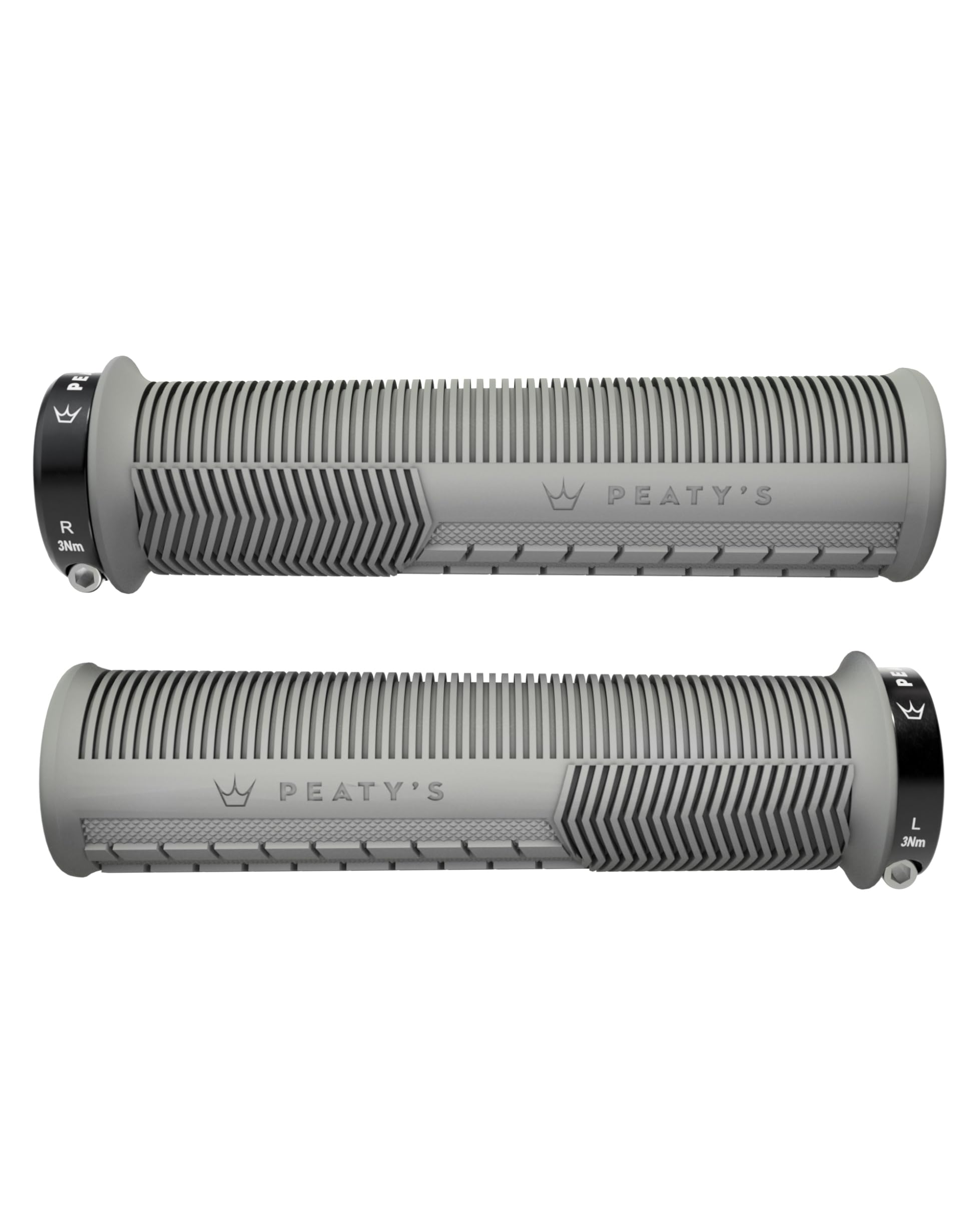 Peaty's Monarch Grips - Mushroom Texture Bike Grips, Ergonomic Handlebar Grip for Trail Comfort, Supportive Thumb Pad & Finger Bars, Durable BMX, Ebike & Mountain Bike Grip - Thin 30-32mm, Grey