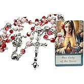 Our Lady of the Rosary Set Rose Shaped Beads with Metal Crucifix Centerpiece and Holy Prayer Card