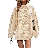 Saodimallsu Womens Oversized Sweaters Cable Knit Chunky Crew Neck Long Sleeve Loose Tunic Pullover Sweater