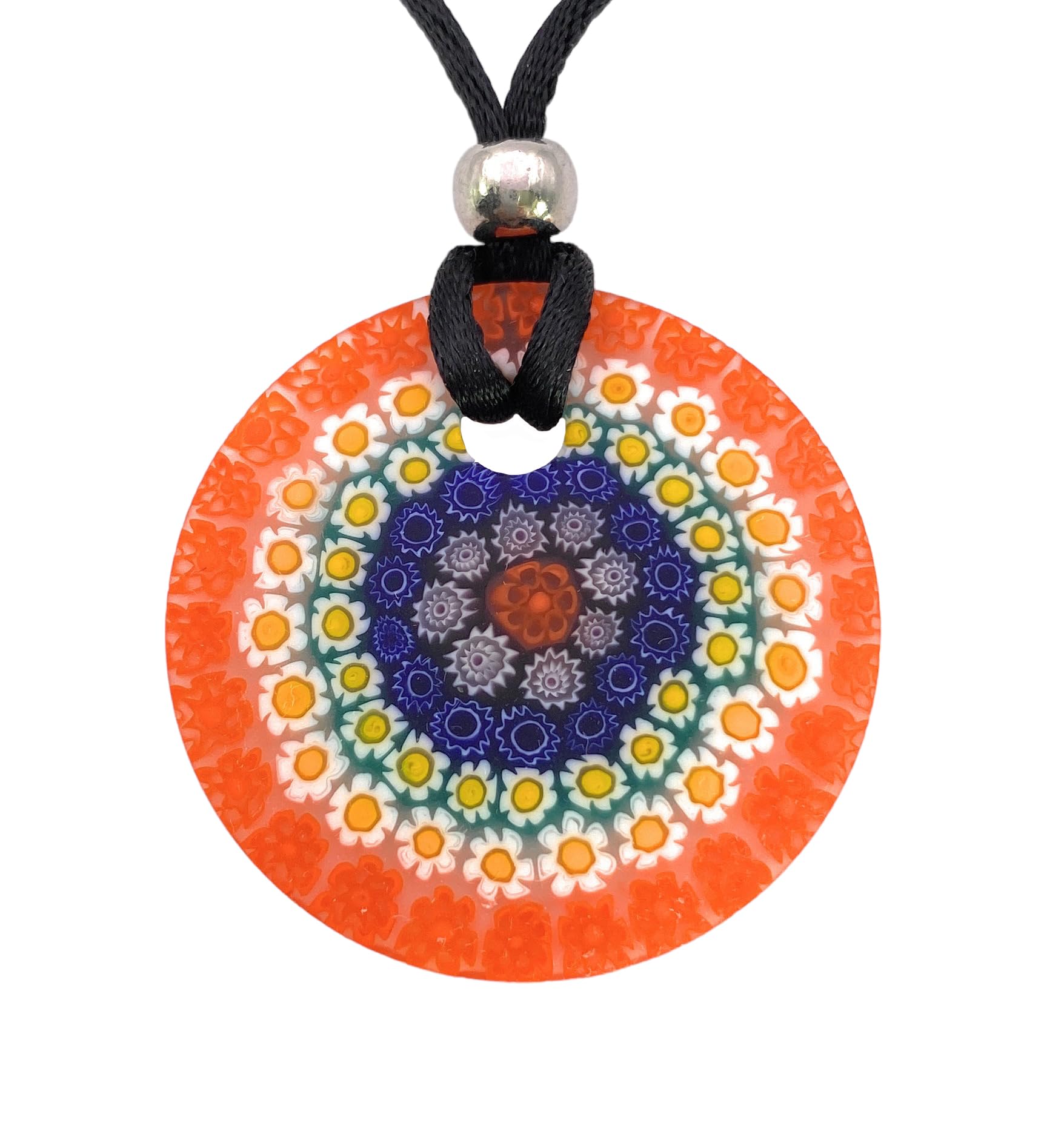 Glass Pendant, Murano Glass Pendant, Handmade Glass Pendant, Millefiori Pendant, Murano Glass Jewellery, Glass from Venice, Venetian Glass, 4cm Diameter (Viola Lg)