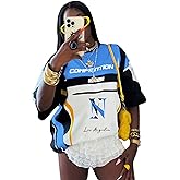 RoseSeek Women's Jersey Shirts Graphic Color Block Racing T Shirt Short Sleeve Crewneck Preppy Tee Tops Vintage Y2K Clothes