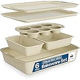 Bakken Swiss - Bakeware Set &ndash; 6 Piece &ndash; Stackable, Deluxe, Non-Stick Baking Pans for Professional and Home Cooking &ndash; Carbon Steel, White Stone Coating