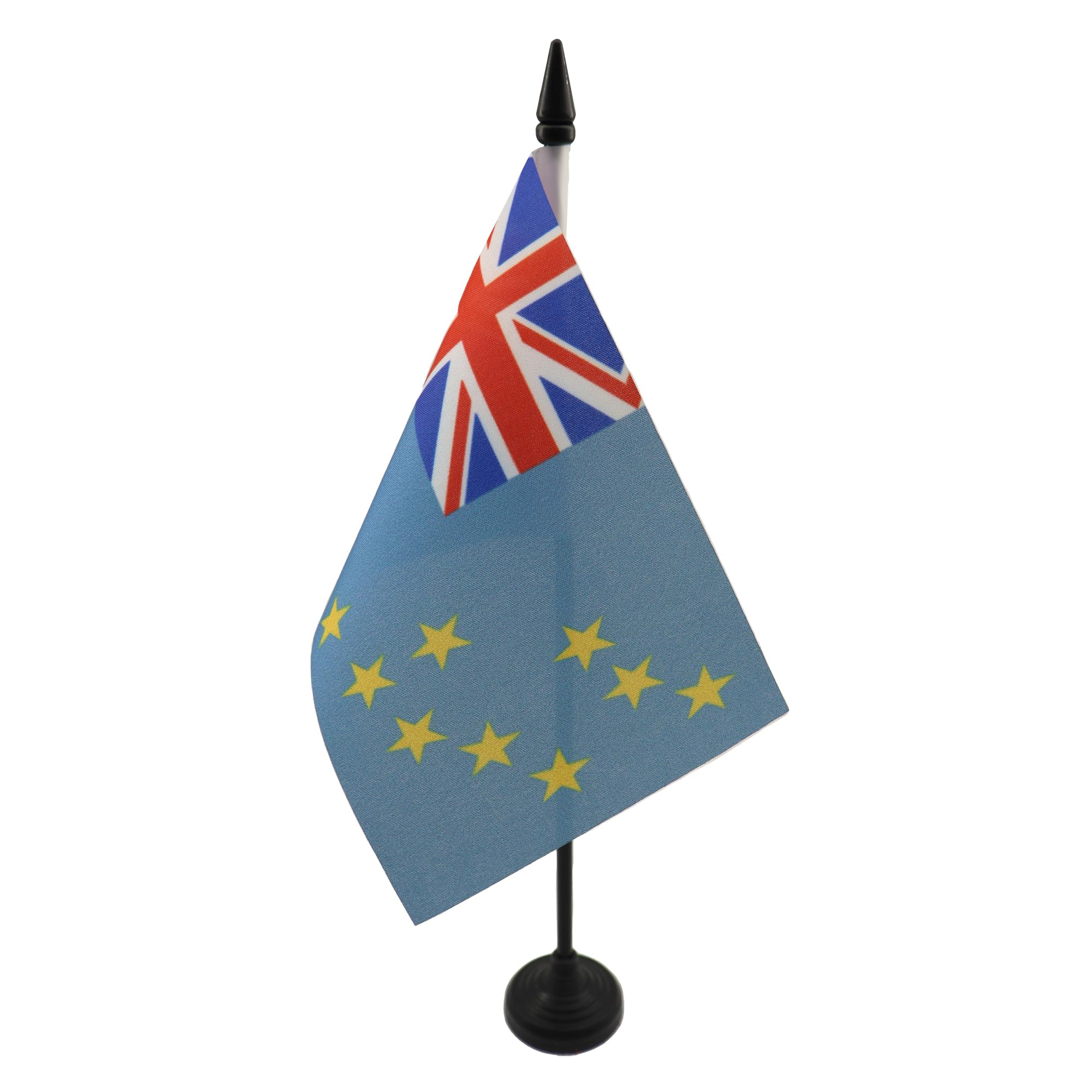 AZ FLAG - Tuvalu Table Flag 4'' x 6'' - Tuvaluan Office Mini Banner 100% Polyester 15 x 10 cm - Mini Desk Flag with 10'' Pole and Black Plastic Base โ image 1