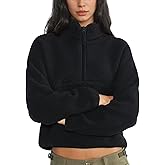 Keeliya Womens Fleece Sweatshirts Cropped Half Zip Fuzzy Warm Sherpa Pullover Varsity Jackets with Zipper Pockets