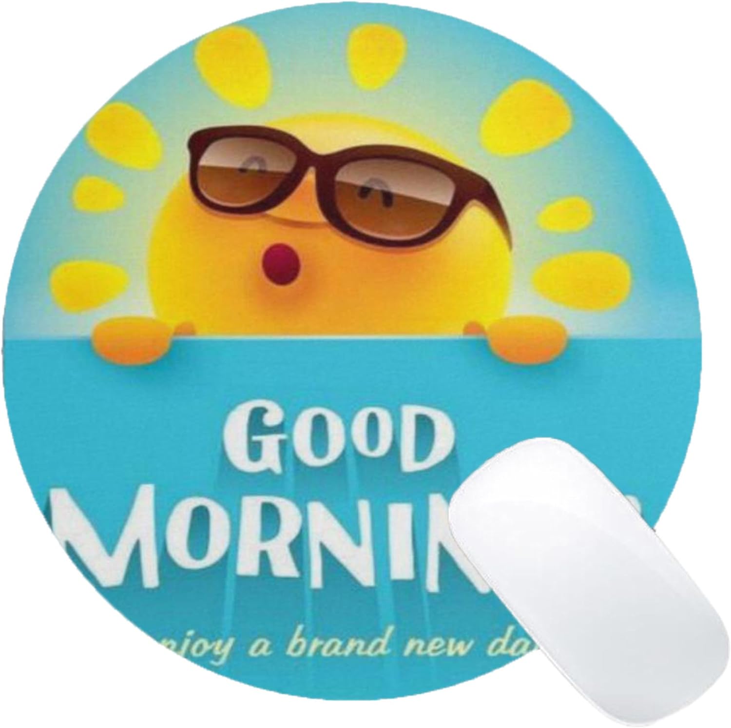 amazon com mousepad good morning enjoy a brand new day cool smile sun background print non slip round mouse mat office products mousepad good morning enjoy a brand new day cool smile sun background print non slip round mouse mat