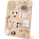 Pithfor Wooden Montessori Busy Board, Montessori Sensory Activity Board Toys for Kids Toddler Baby Boys Girls, for Autism & ADHD Motor Skills