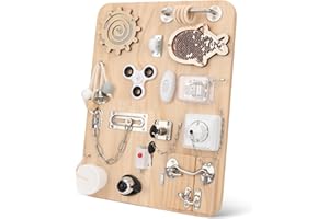 Pithfor Wooden Montessori Busy Board, Montessori Sensory Activity Board Toys for Kids Toddler Baby Boys Girls, for Autism & A