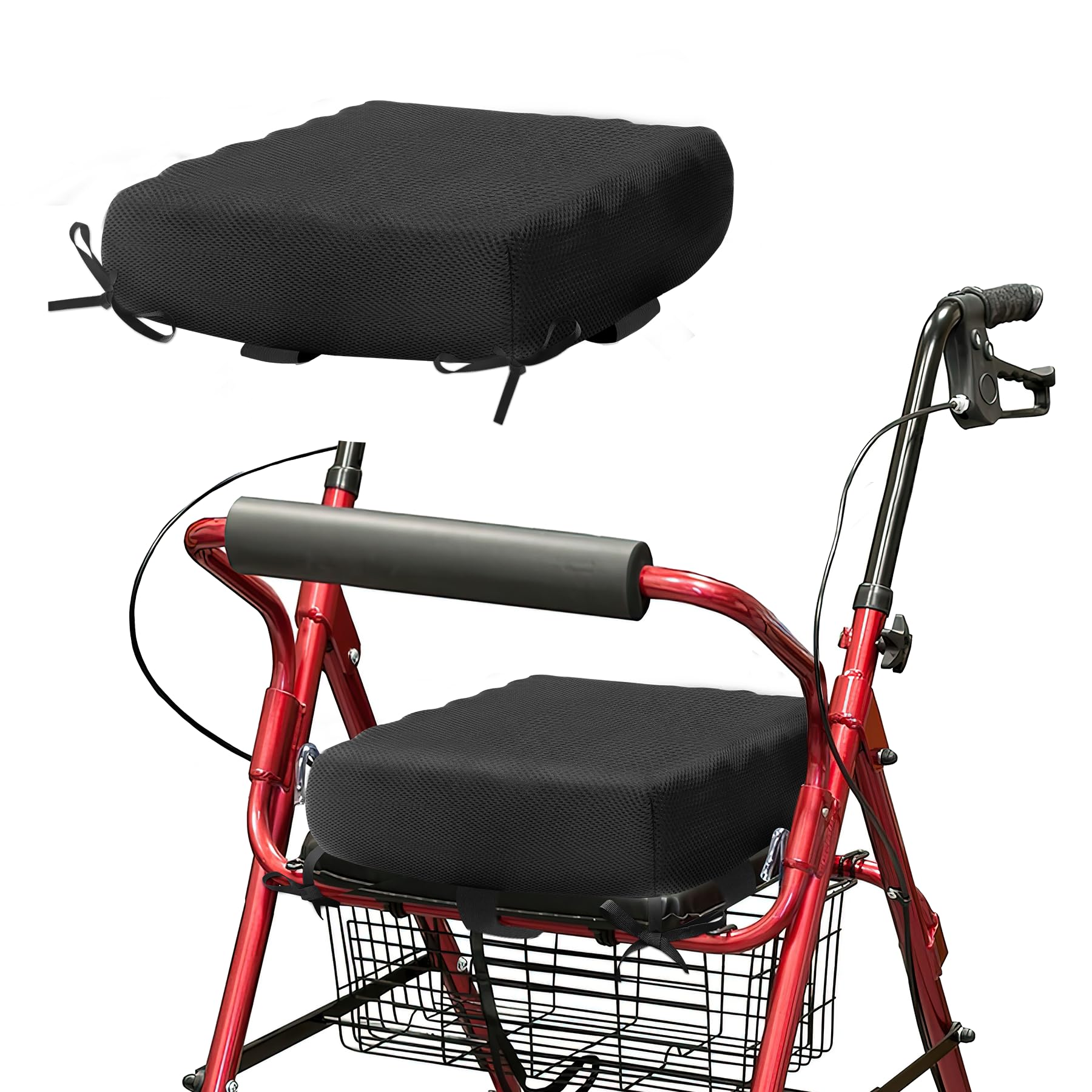 Photo 1 of Rollator Walker Seat Cushion 12x12x3.5 Inch Support Pad with Breathable Mesh Cover, Adjustable Straps for Secure Fit(Black)