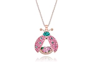 superchic Jewelry Cute Pink and Green Ladybug Beetle Locket Pendant Necklace with Austrian Crystals and Floating Colorful Cub