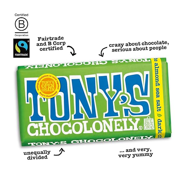 TONY’S CHOCOLONELY, DARK CHOCOLATE ALMOND SEA SALT, 6.35 OZ