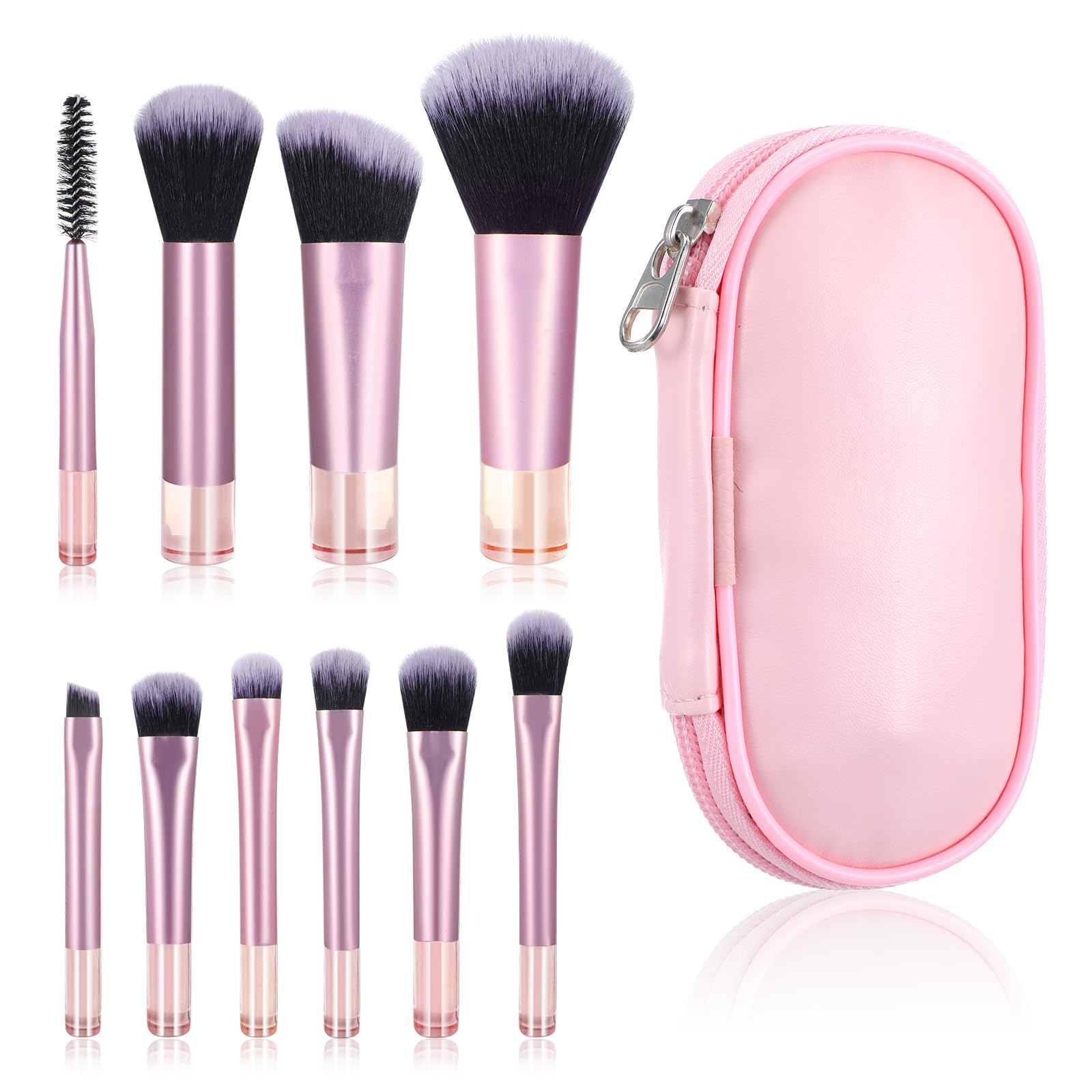 Photo 1 of 10 Pcs Easy-Taken Travel Makeup Brushes Mini Makeup Brush Set Portable Travel Brush Set with Pack Suitable for Foundation Eye Shadow Lipstick Concealer Highlighting Shadow Contour Blush (Pink)