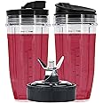 Weierken 24oz Cups Compatible with Nutri Ninja Auto IQ Series Blender, Pro Replacement Parts with 2 Type Lids, 7 Fins Extractor Blade, Compatible for BL450-30, BL456-30, BL481-30,BL487, NN100 etc