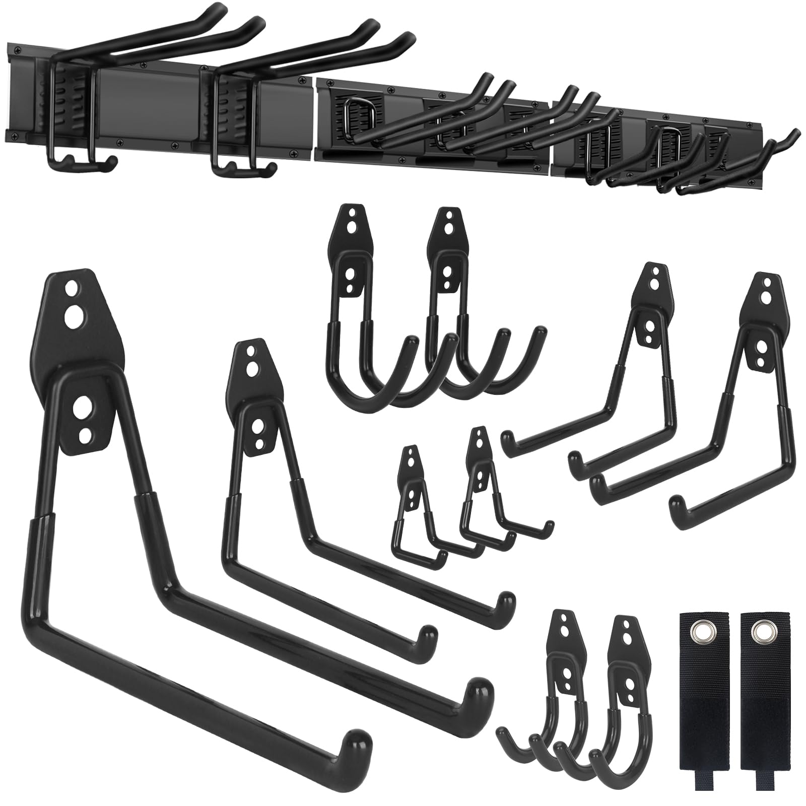 PIYILO Garden Tool Organizer 48 in with 18 Garage Hooks, Heavy Duty Garage Wall Hooks for Hanging Ladder, Bike, Tool Storage Rack for Yard Tools, Shovel, Shed (23 Pack) Image