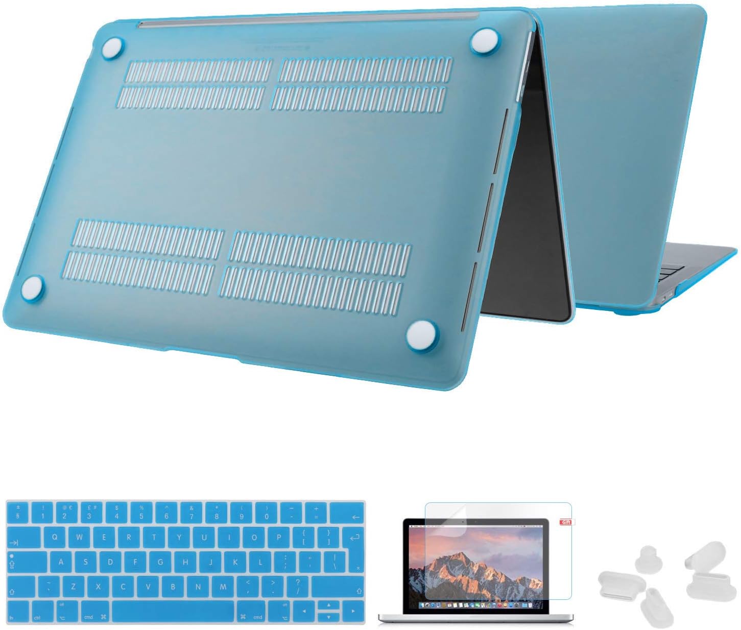 Utryit MacBook Pro 13 Inch Case 2018 2017 2016 (A1708 A1706 A1989), Hard Case Shell Cover and Keyboard Cover for Apple Mac Pro 13'' with/Without Touch Bar and Touch ID, Translucent Matt Blue