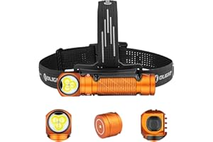 OLIGHT Perun 3 Rechargeable Headlamp Flashlight, 3000 Lumens LED Headlight with Red Light, Waterproof Head Lamp with Headband for Outdoor Camping, Hiking, Working(Orange)