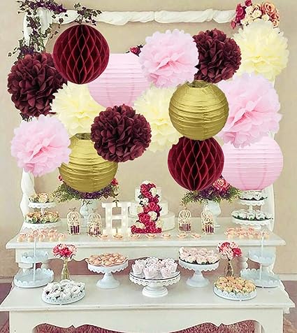 Amazon Com Bridal Shower Decorations Burgundy Pink Cream Glitter