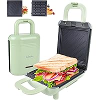 Mini Waffle Maker 2 in 1 Sandwich Toaster with Dual Side Heating Removable Non-stick Coating Plates, Cool Touch Locking…
