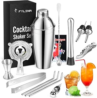 FYLINA Cocktailshaker 750ML Cocktail Shaker Set 14-teiliges Cocktail Bar Set Bar Zubehör Cocktailset Groß Cocktailshaker Mixer Cocktail Set mit Messbecher Rezeptbuch Geschenk Edelstahl