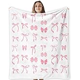 CosxHabitat Coquette Pink Bow Fleece Throw Blanket 50X60, Cozy Preppy Girly Flannel Decor for Couch Bedroom, Cute Soft Warm Fuzzy Winter Gifts for Women Girls Teen Kids