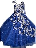 GreenBloom Little Girls' Bowknot One-Shoulder Long Sleeves Beaded Sequins Embroidery Pageant Ball Gown Evening Dress