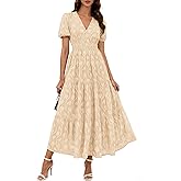 KIRUNDO Womens Boho Maxi Dress Summer Short Sleeve V Neck Floral Flowy A Line Formal Wedding Guest Baby Shower Long Dresses