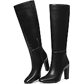 Attiposh Womens Knee High Boots Round Toe Tall Boots Block High Heel Boots Side Zipper Long Boots Comfortable Fashion Dress Boot
