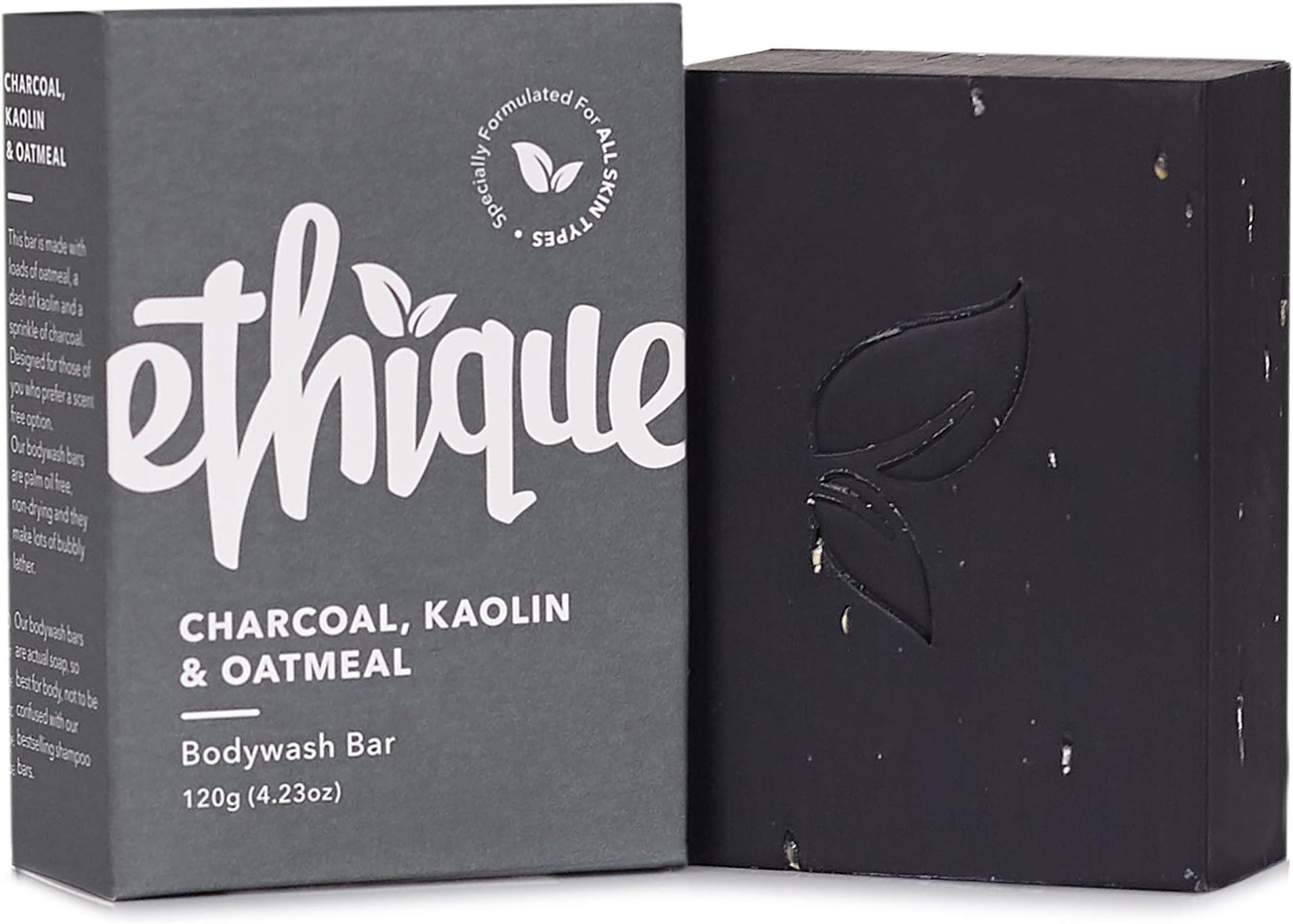 Ethique Eco-Friendly Bodywash Bar, Charcoal, Kaolin & Oatmeal - Sustainable Natural Bodywash Bar for Sensitive Skin, Plastic Free, Vegan, Plant Based, 100% Compostable and Zero Waste, 4.23oz