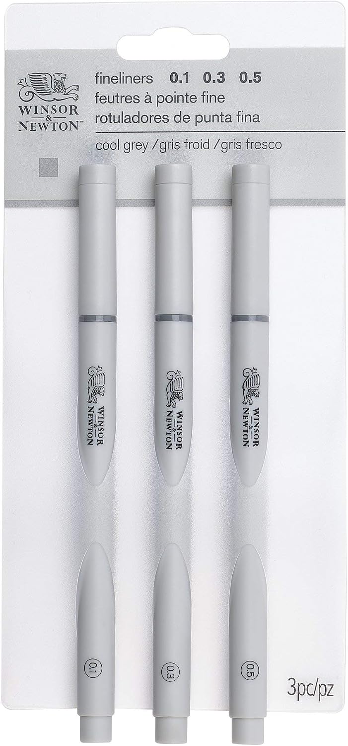 Winsor & Newton, Metal, Cool Grey, 3 Fineliner im Set, Grau-0.1, 0.3, 0.5mm, 3 count (Pack of 1)
