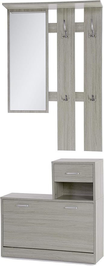 Ts Ideen 3er Set Wand Garderobe Spiegel Schuhkipper Schuhschrank Mit Schublade Und Ablage In Eichenholzoptik Amazon De Kuche Haushalt