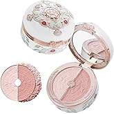 Flower Knows Butterfly Cloud Collar Rouge Box Highlighting & Blush Duo Powder,Peach+Pink Two Tone Matte Blush for Cheeks Bulidable & Blendable Palette,0.21 Oz(01 Rouge Snow)
