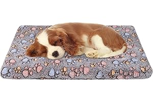 Dekeyoo Dog Crate Mats Bed for Small Dogs, 24x16 Inch Short Plush Pet Mat, 1.6-inch Thick Thin Kennel Pad, Machine Washable I