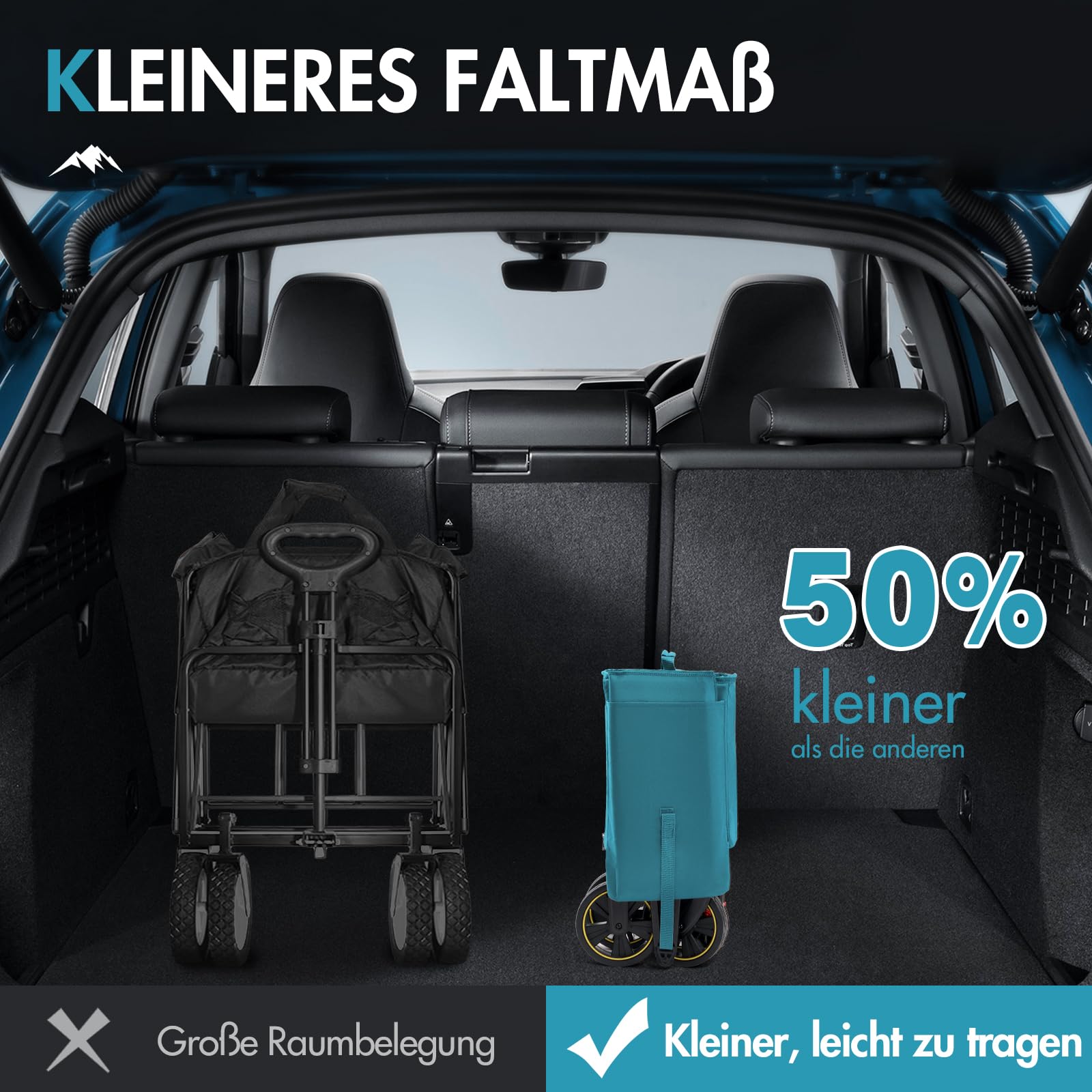 Portal Bollerwagen faltbar XXL Große Ladefläche 120kg belastbar Handwagen mit Getränkehalter Seitentasche Transportwagen Leiterwagen klappbar Strandwagen Faltwagen für Garten Camping Festival 8